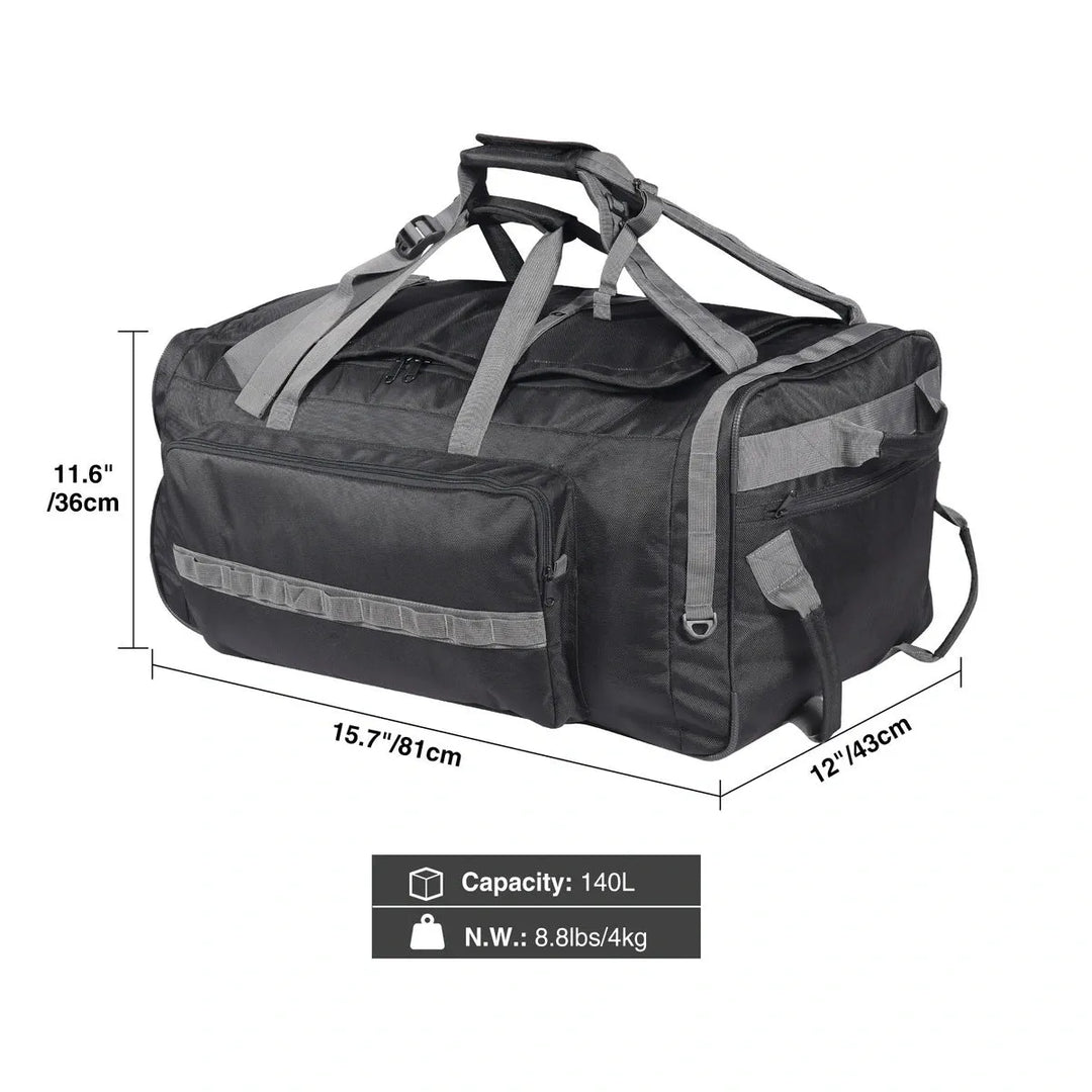 140L Tactical Duffle Bag with Wheels and Backpack Straps - Redcamp