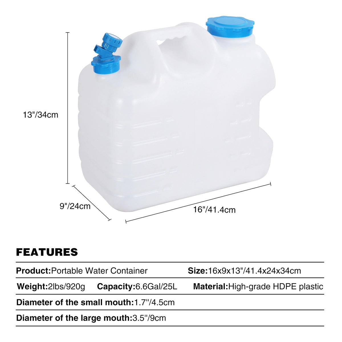 Camping Water Container with Spigot 2.1/3.4/4/4.9/6.6/8.2 Gallon