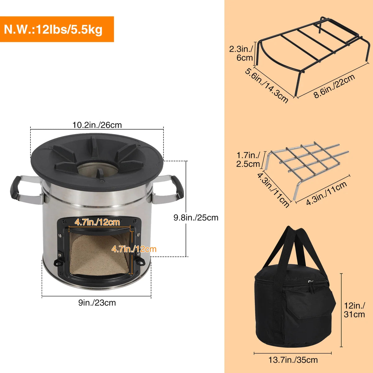 Redcamp Portable Rocket Stove for Camping