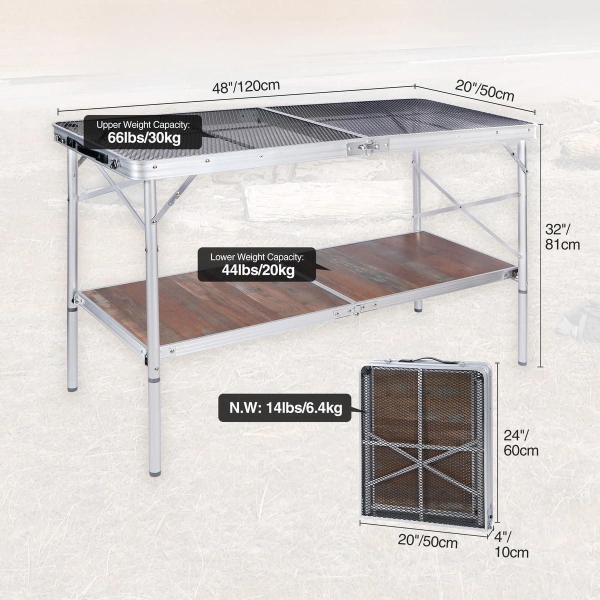 Folding Grill Table for Camping with Mesh Desktop