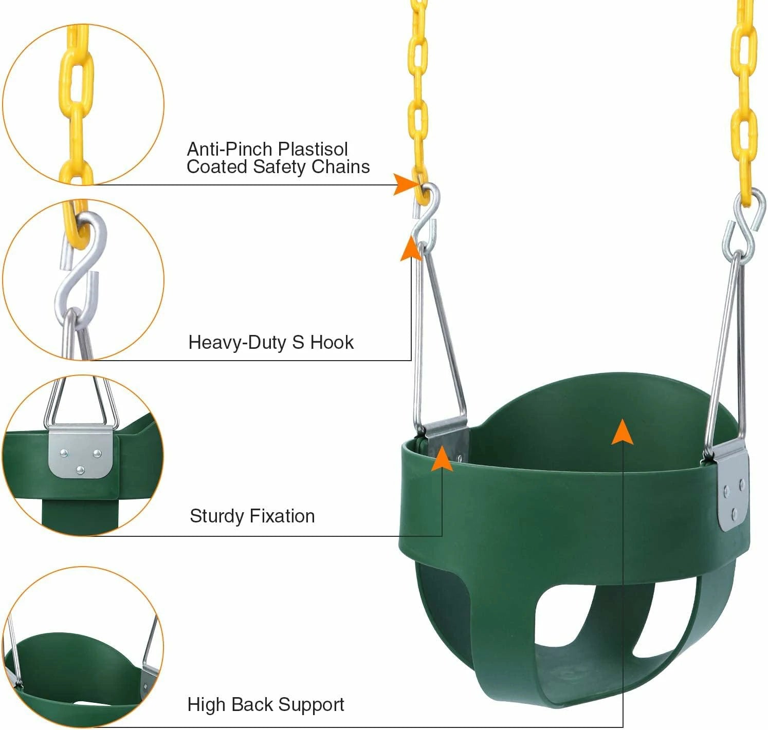 High Back Full Bucket Swing with Heavy Duty Swing Seat Combo Pack