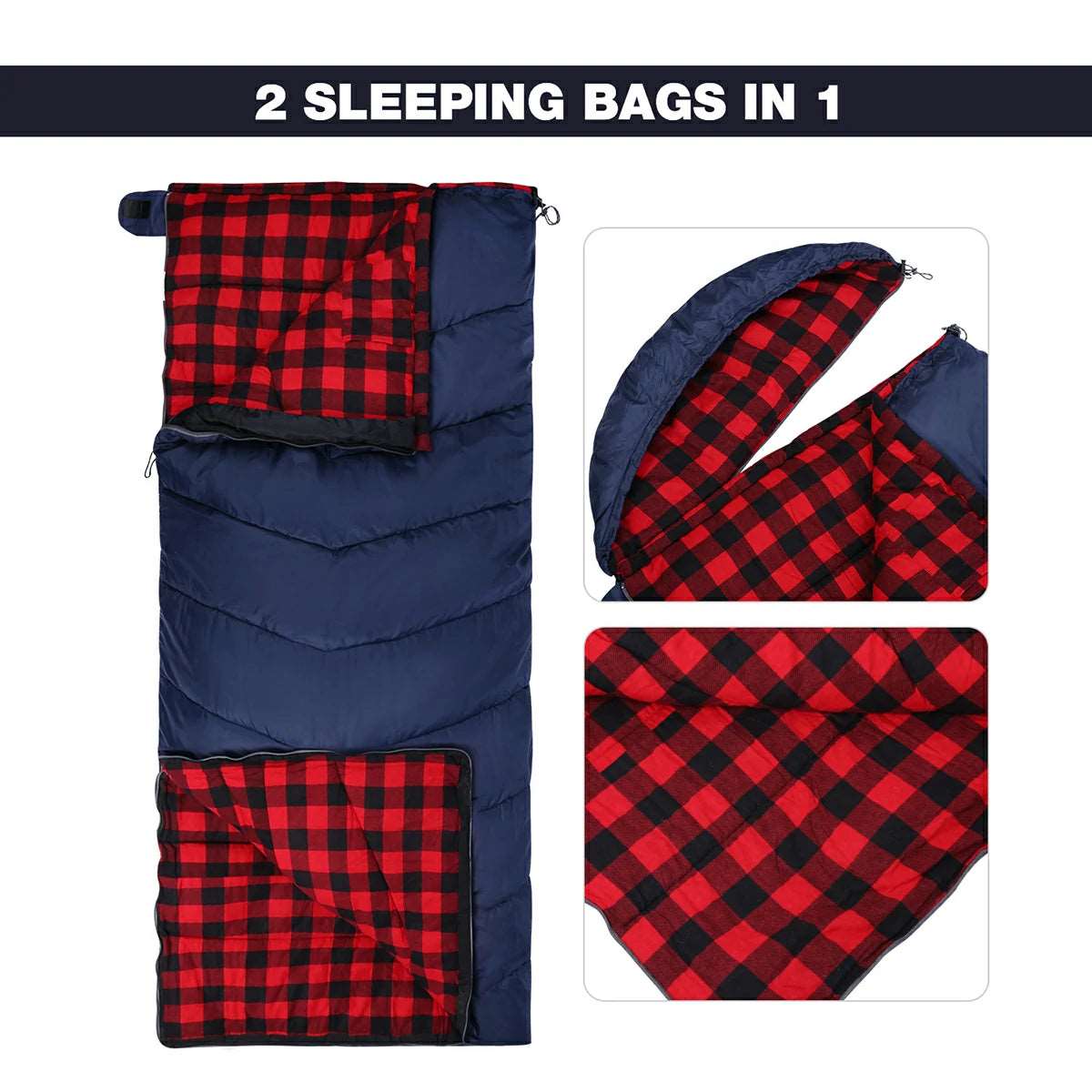 Cotton Flannel Sleeping Bag with Detachable Hood for Adults