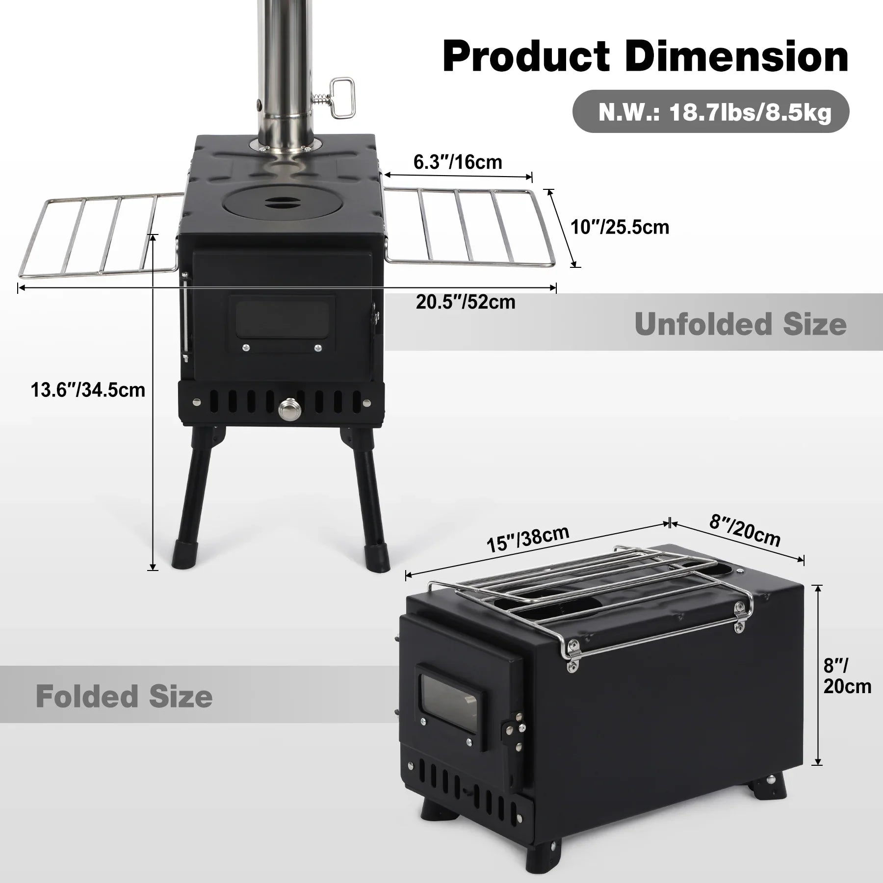 hot tent ofen Redcamp Portable Hot Tent Stove with 6-Section Chimney & Dual Side Racks