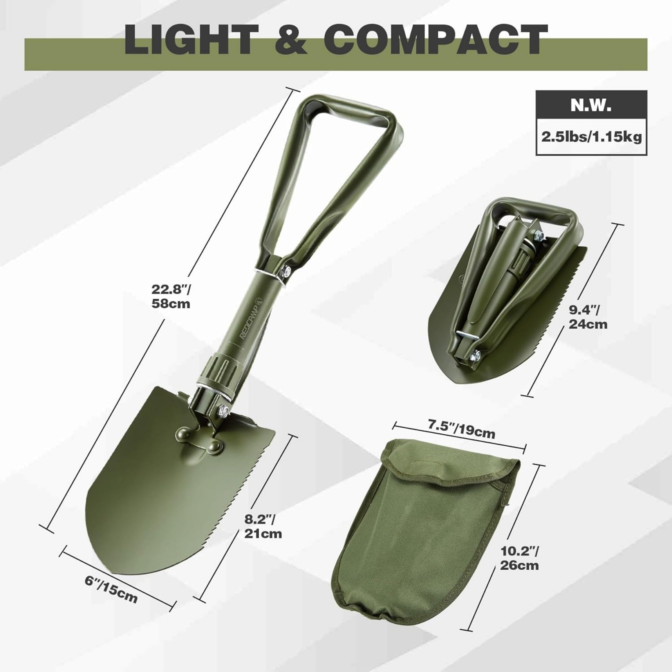 REDCAMP Military Folding Camping Shovel Heavy Duty Portable Entrenching Tool