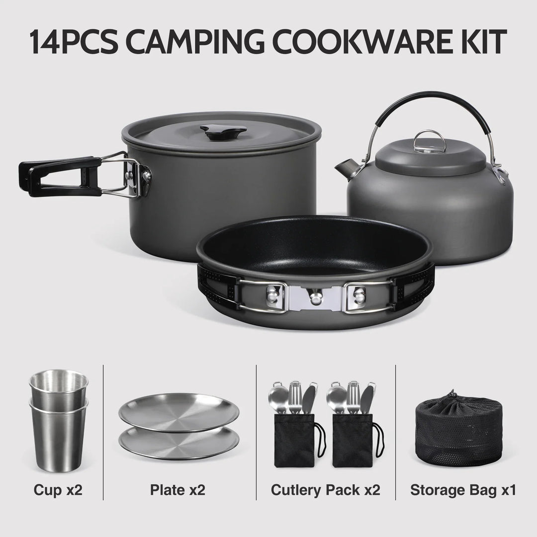 Camping Cookware Mess Kit, Backpacking Pot and Pan Set
