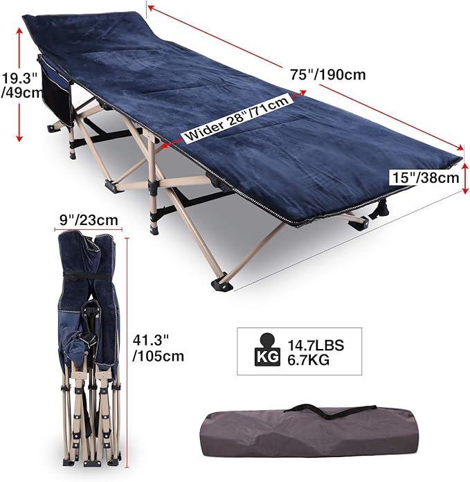 Padded Folding Camping Cot for Adults