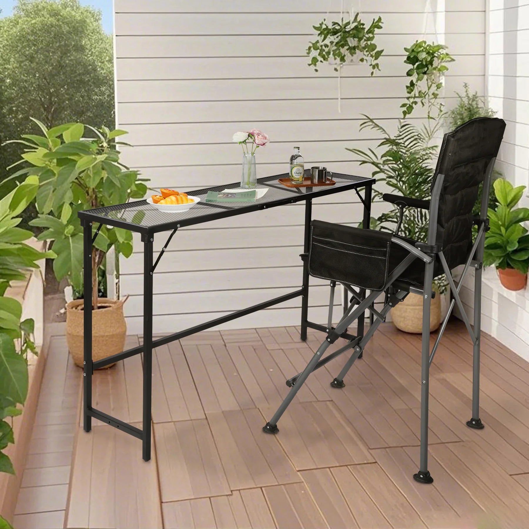 Folding Paito Bar Height Hot Tub Table with Waterproof Mesh Top