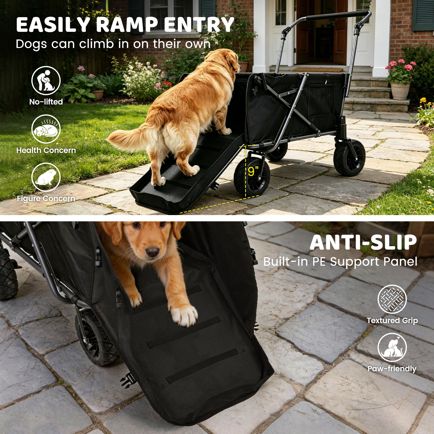 large dog stroller wagon REDCAMP Folding Dog Wagon for Large Dogs with Extendable Rear and Canopy – Redcamp