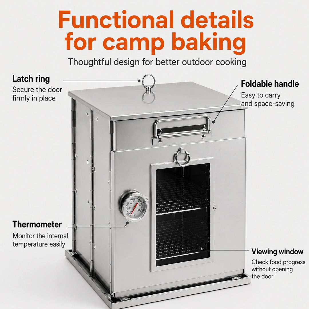 Horno de camping plegable de acero inoxidable con parrilla de 3 niveles para cocinar al aire libre con estufa de propano 