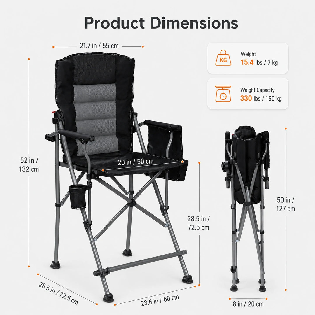 Extra Tall Folding Chair with Adjustable Backrest for Adults 330lbs