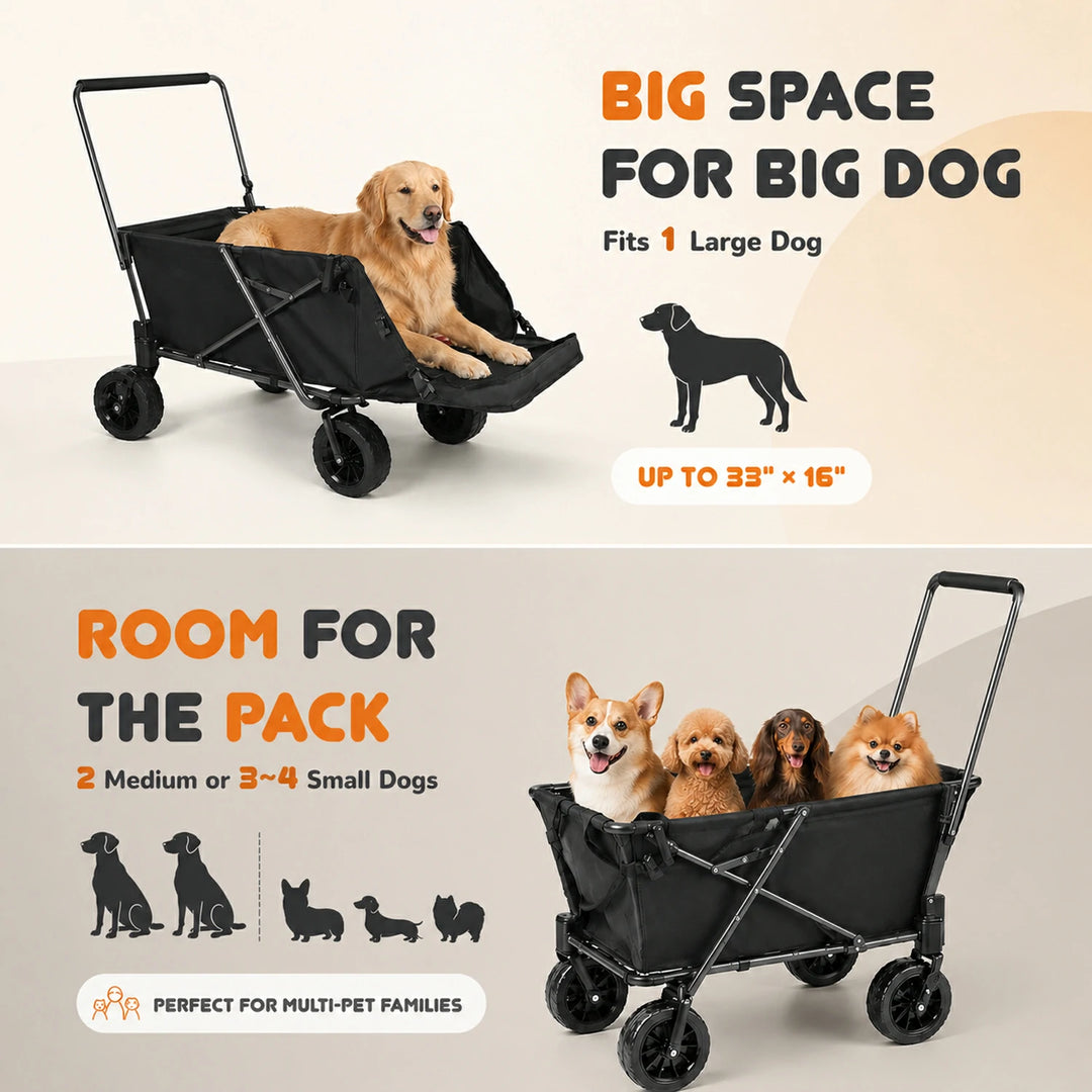 Folding Dog Wagon for Large Dogs with Extendable Rear/ Canopy