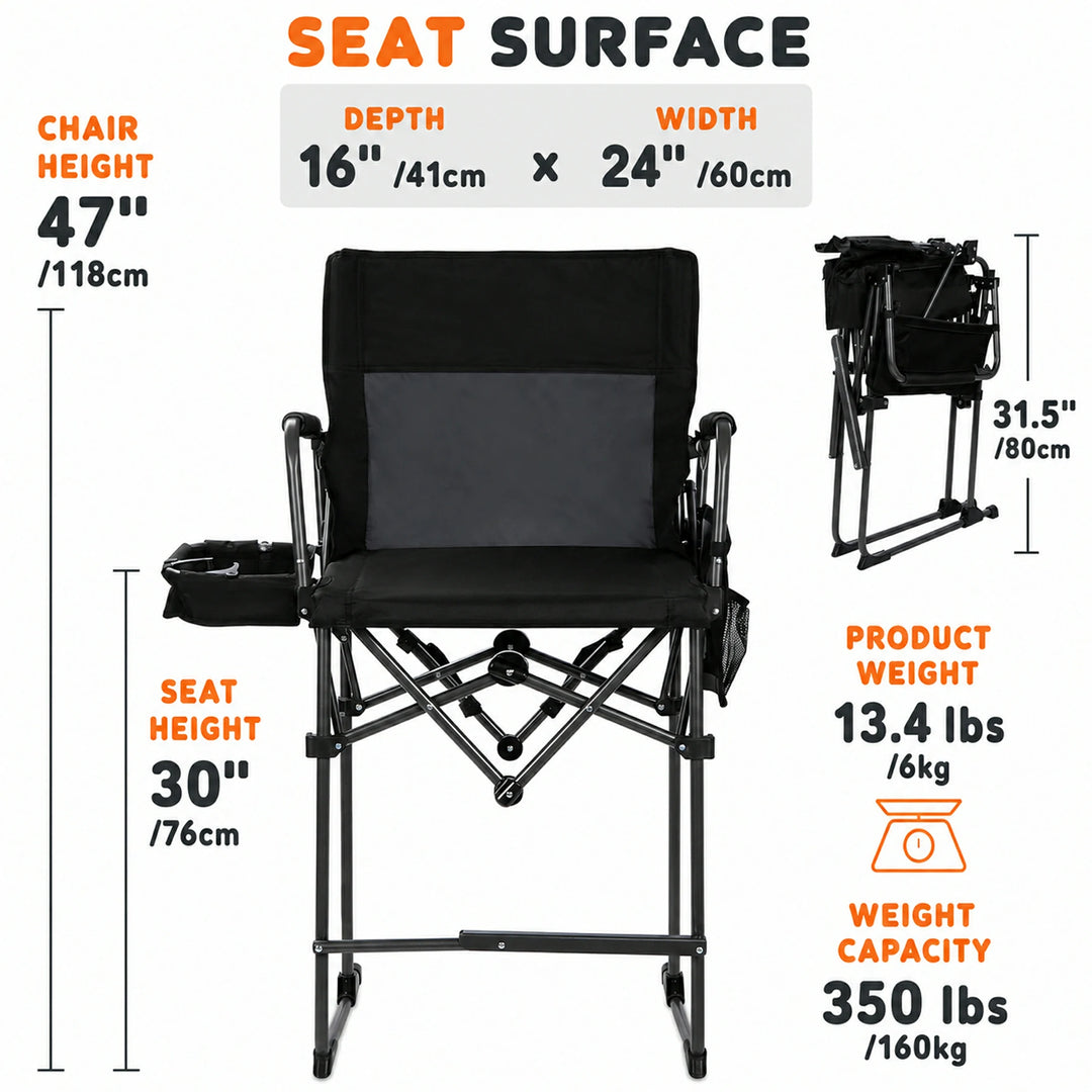Extra Tall Folding Director Camping Chair with Side Table