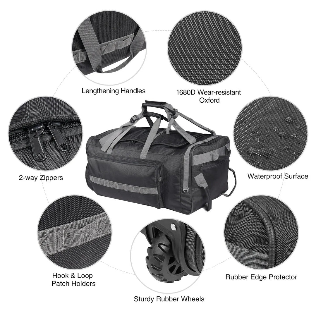 140L Tactical Duffle Bag with Wheels and Backpack Straps - Redcamp