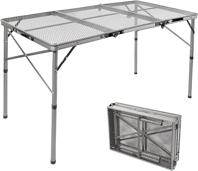 Folding Grill Table for Outside with Adjustable Height Legs