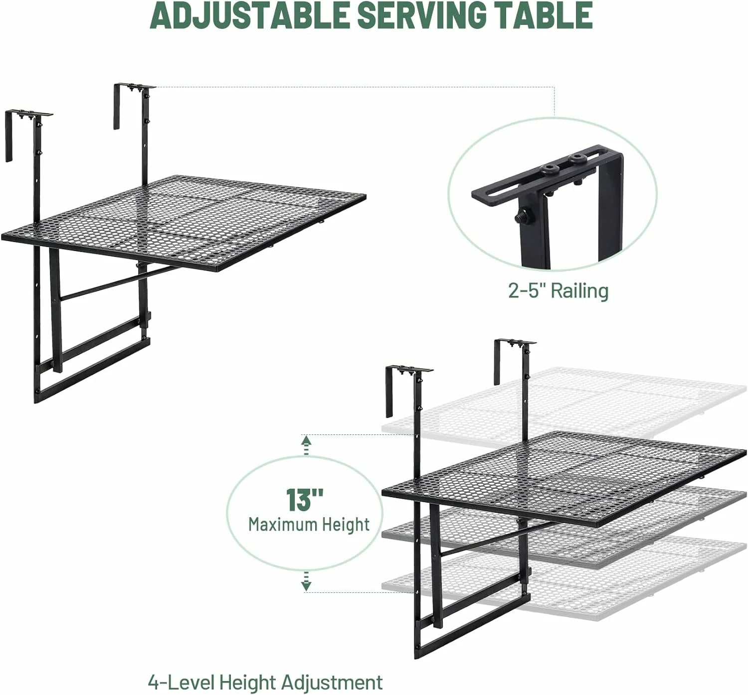 REDCAMP Folding Balcony Bar Table for Railings