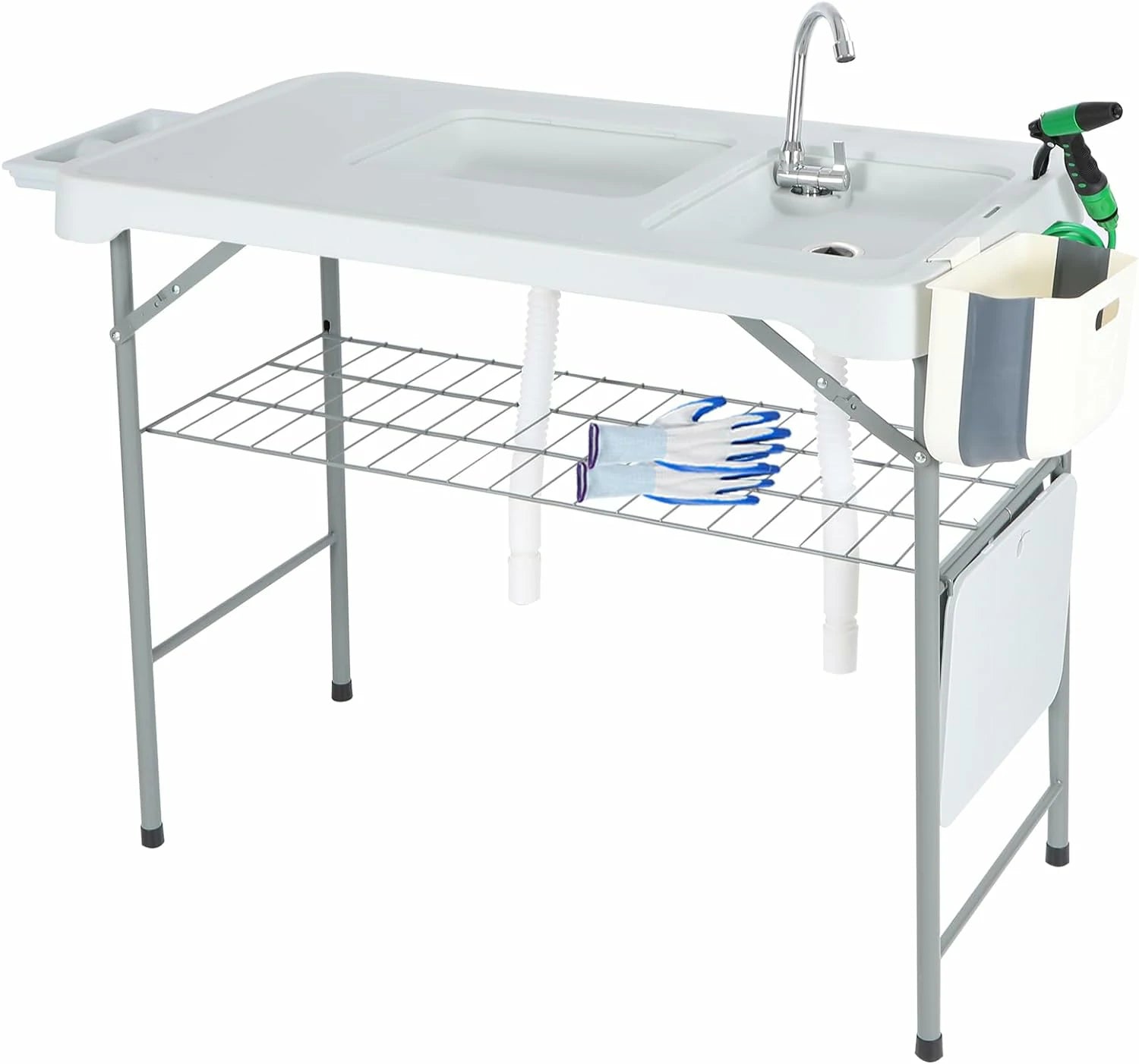 REDCAMP 39.4" Folding Fish Cleaning Table with Double Sink & Faucet