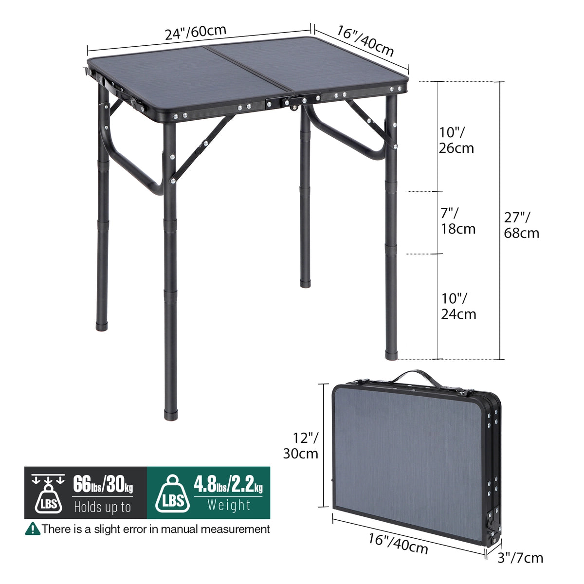 Portable Tri-fold Camping Table with Adjustable Heights