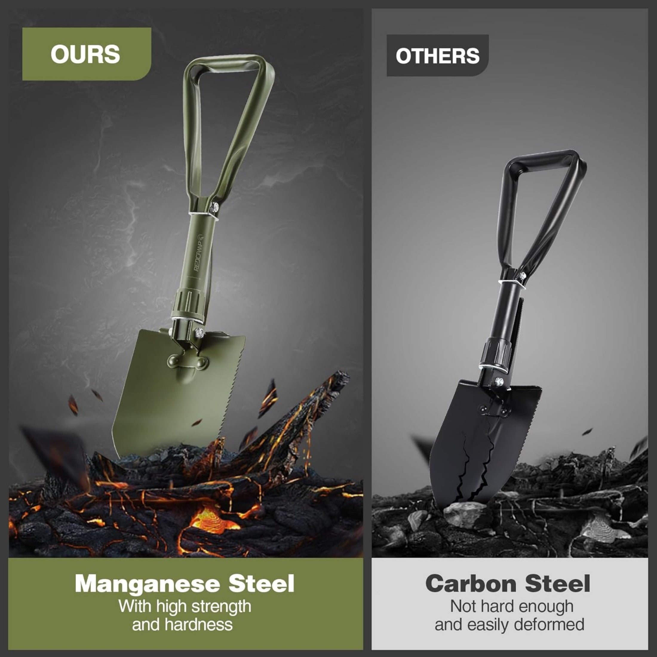 REDCAMP Military Folding Camping Shovel Heavy Duty Portable Entrenching Tool