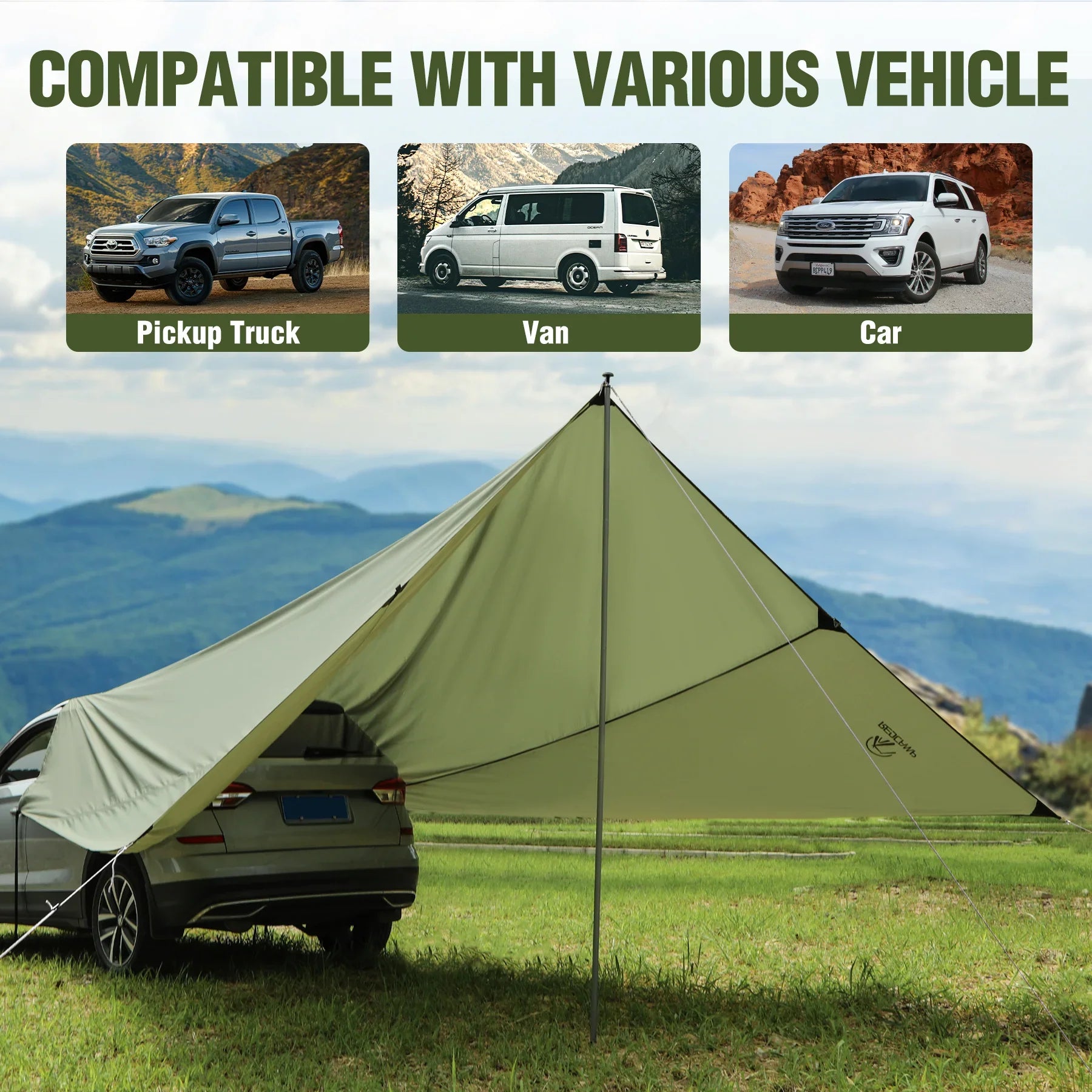 car tarp camping Army Green Car Awning Camping Tarp, 19x 17ft Shade