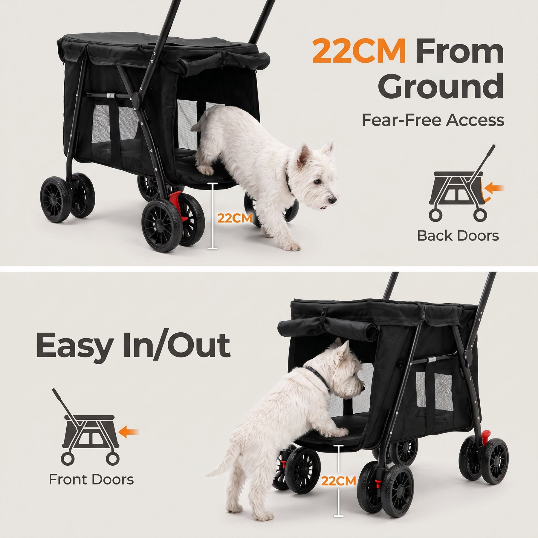 Folding Dog Stroller for 2 Small Dogs – Black