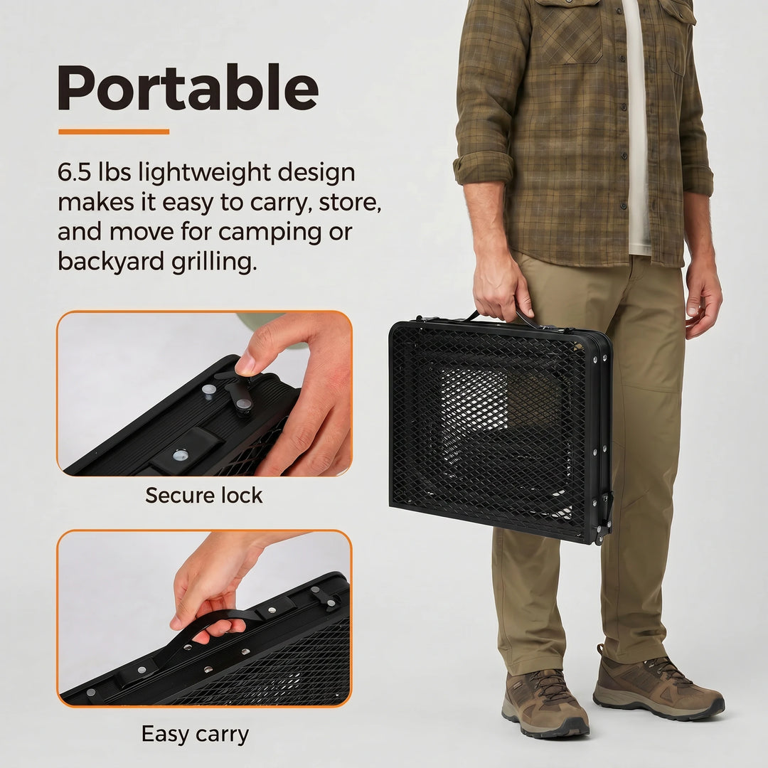Folding Grill Table with Extra Space, Adjustable Height Portable Small Stand Table for Outdoor Indoor Camping Picnic BBQ, Black with Side Table