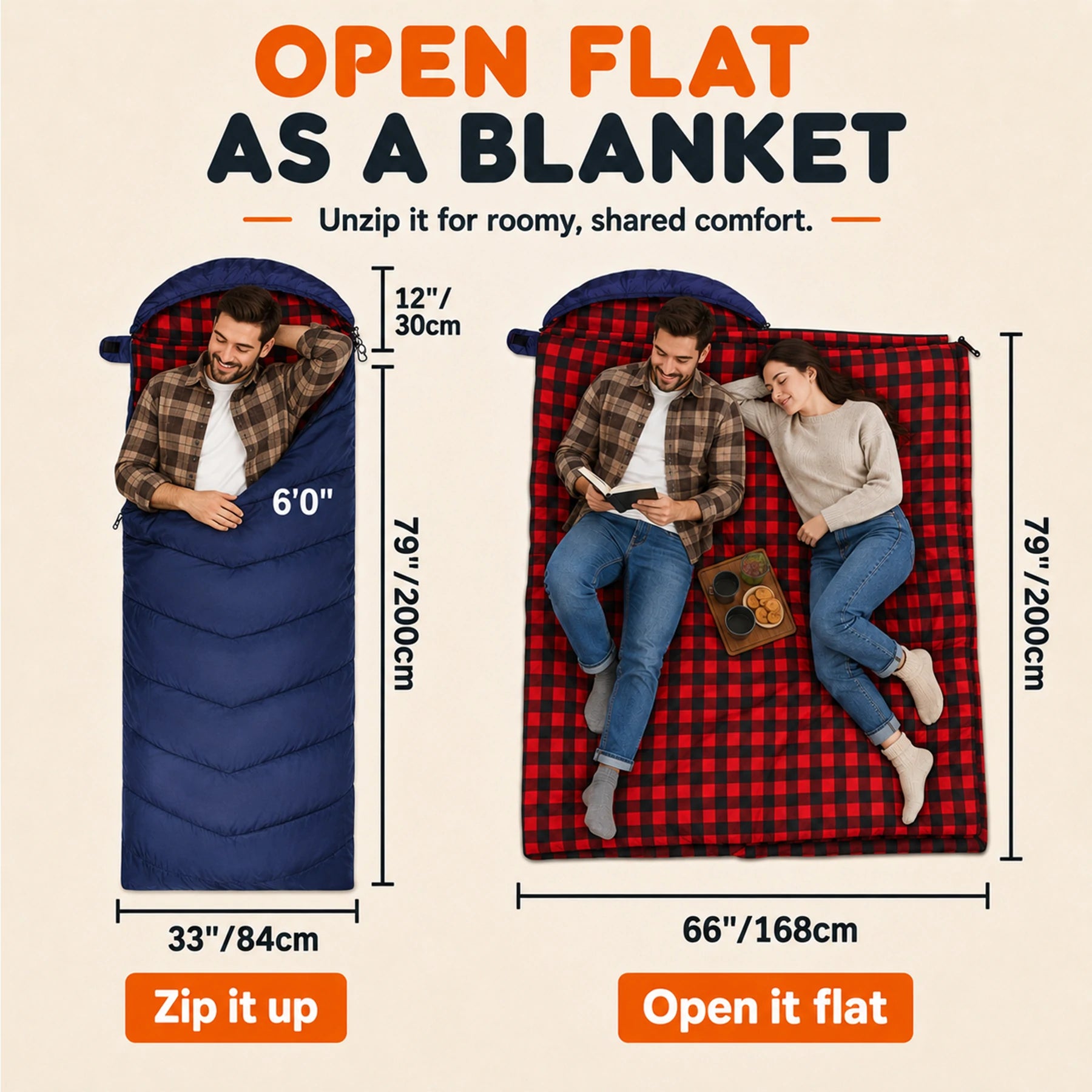 Hooded Camping Sleeping Bag for Adult with Cotton Flannel,Red,Blue,Navy Blue