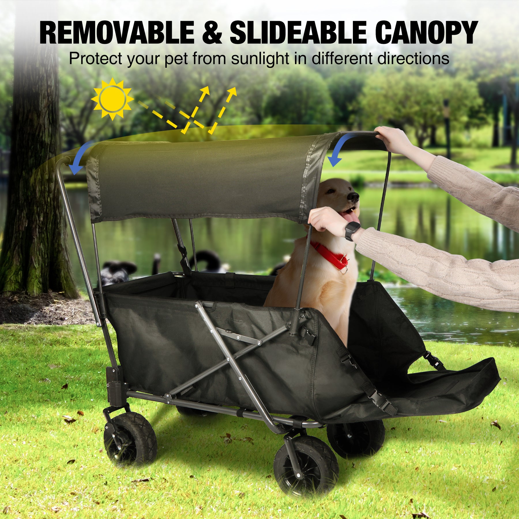 Folding Dog Wagon Cart with Extendable Rear End Heavy Duty