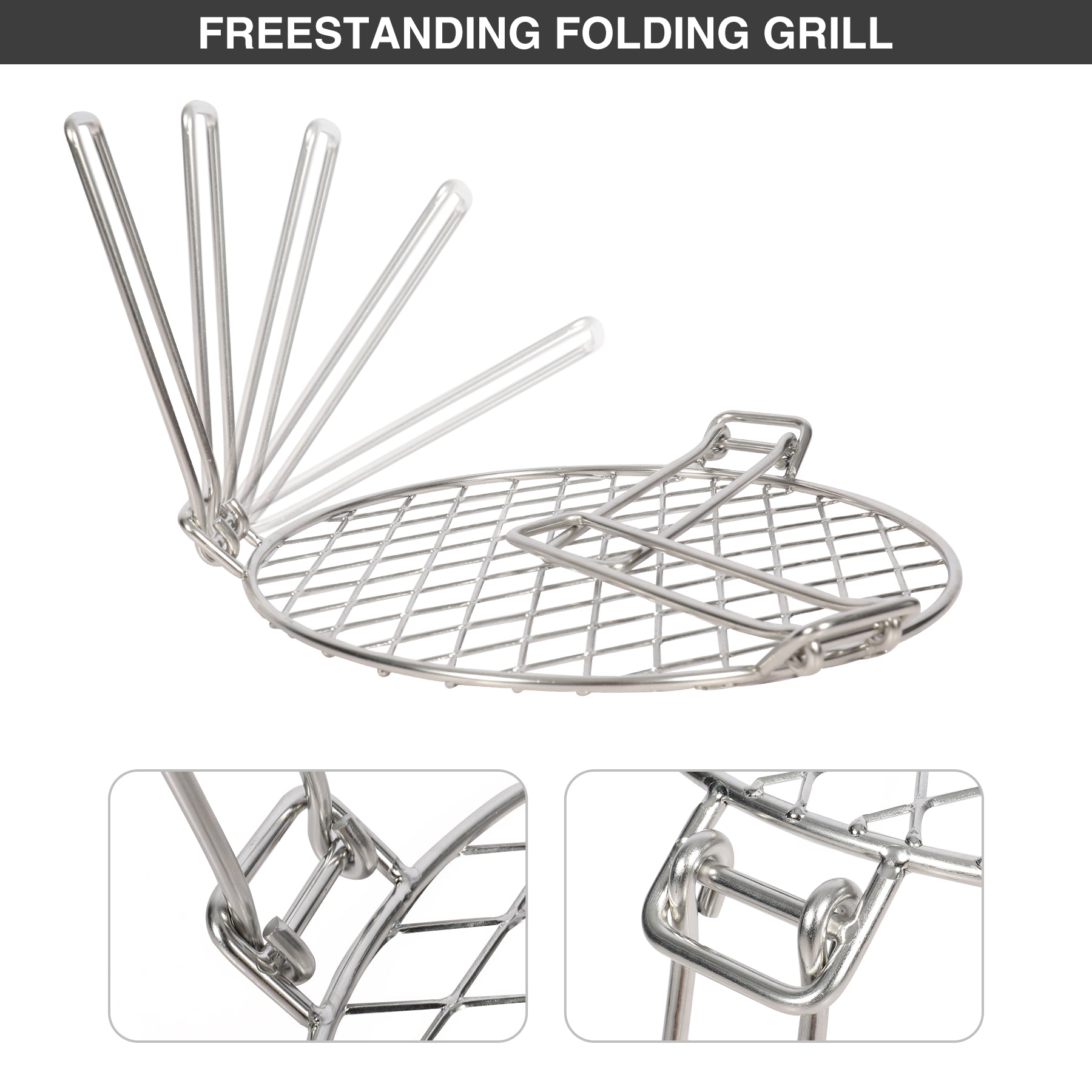 Folding Round Campfire Grill Grate, Portable Over Fire Camp Grill with Foldable Legs, 12”