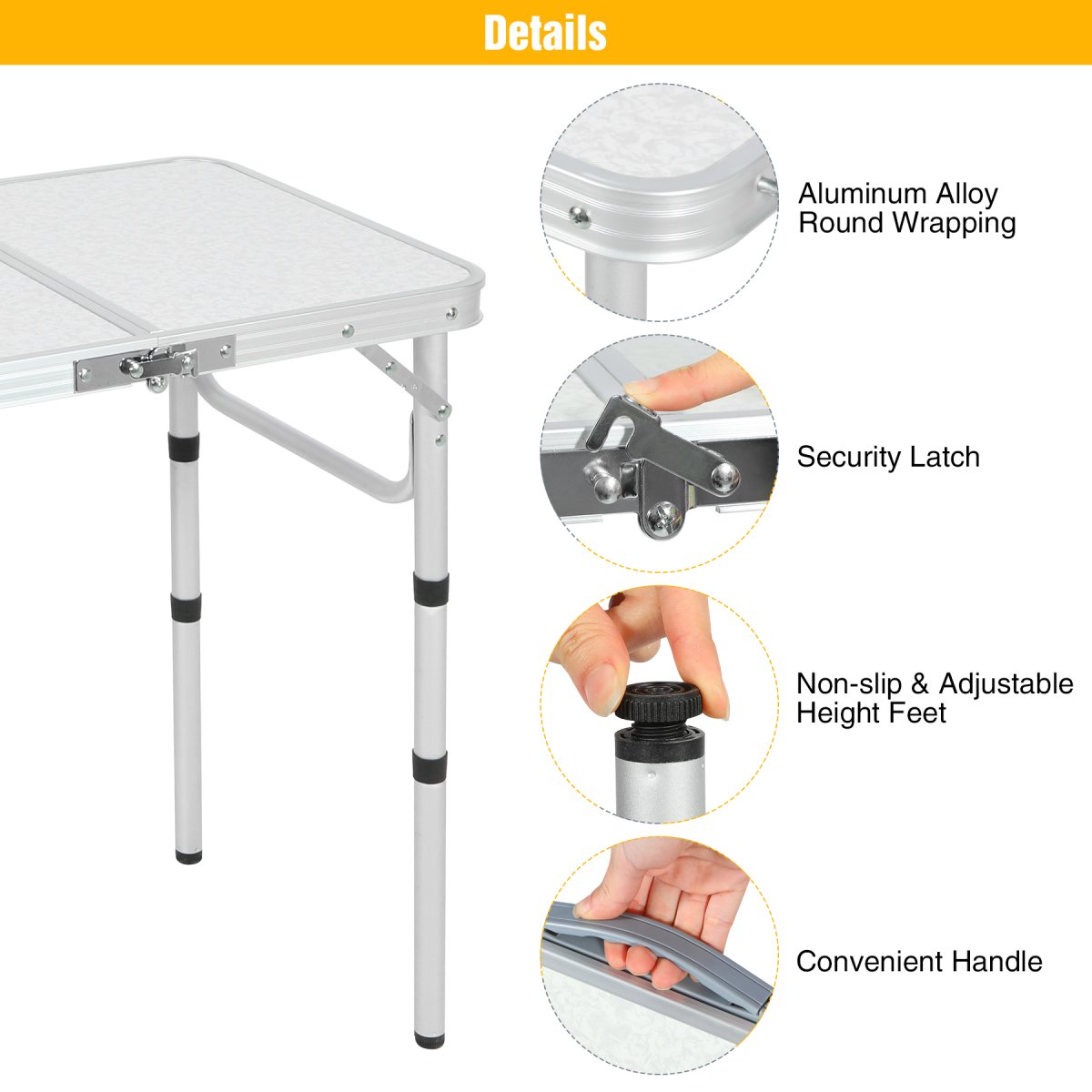 Aluminum Folding Camping Table with Adjustable Height Legs, 2/3/4ft