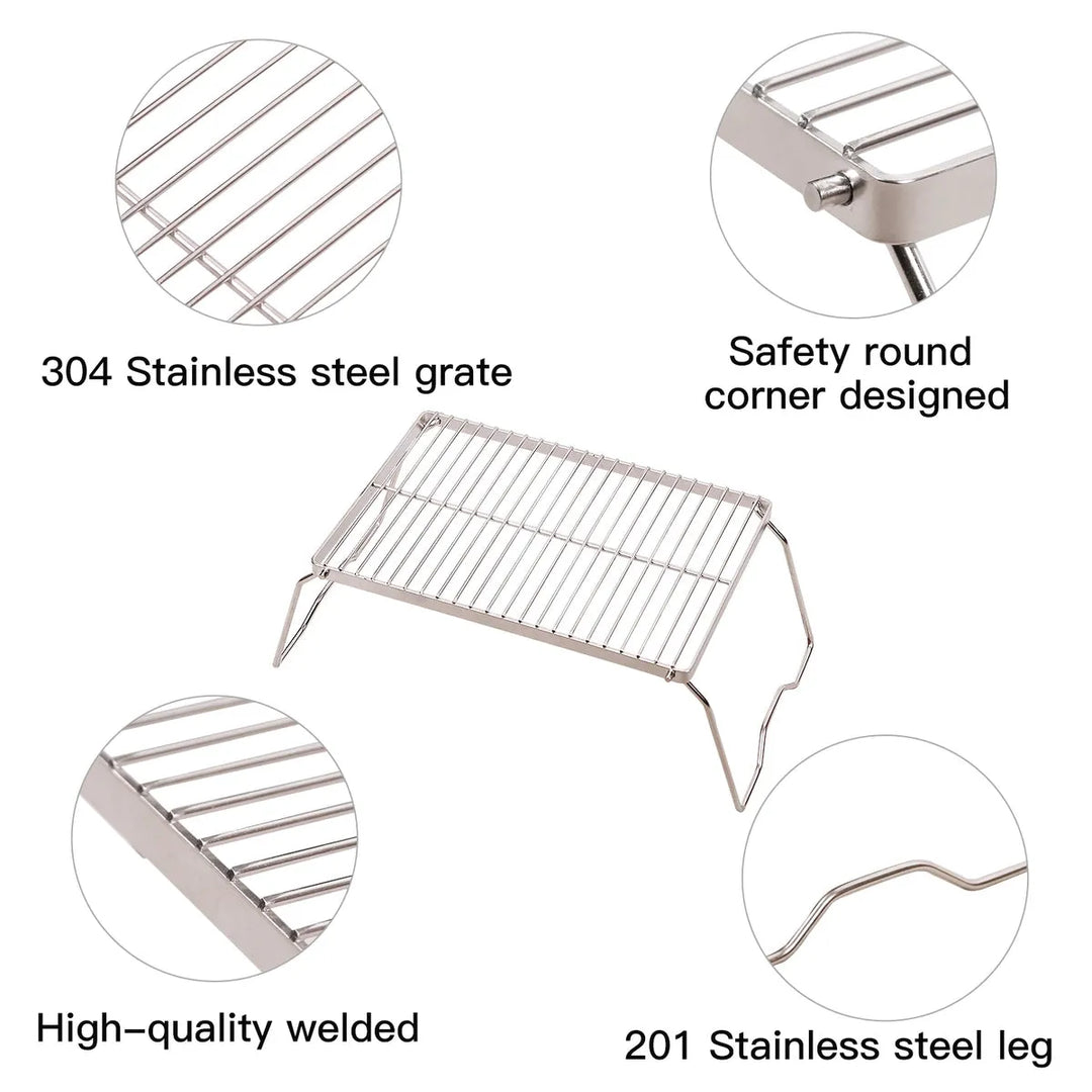 Portable Folding Campfire Grill 304 Stainless Steel Grate with Carrying Bag - Redcamp