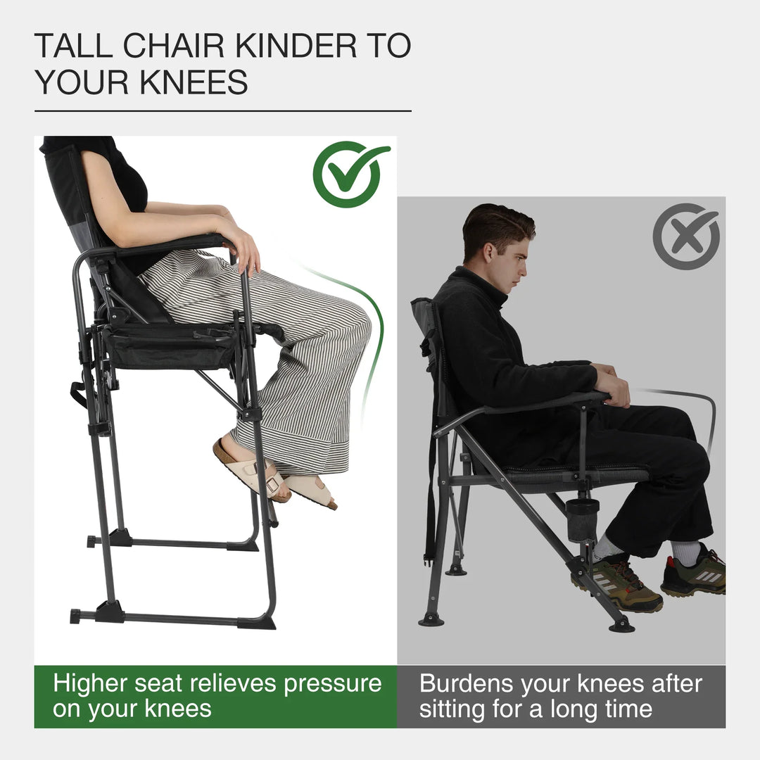 31-Inch Extra Tall Folding Chair, Tall Camping Chair with High Back, Hard Arms and Footrest