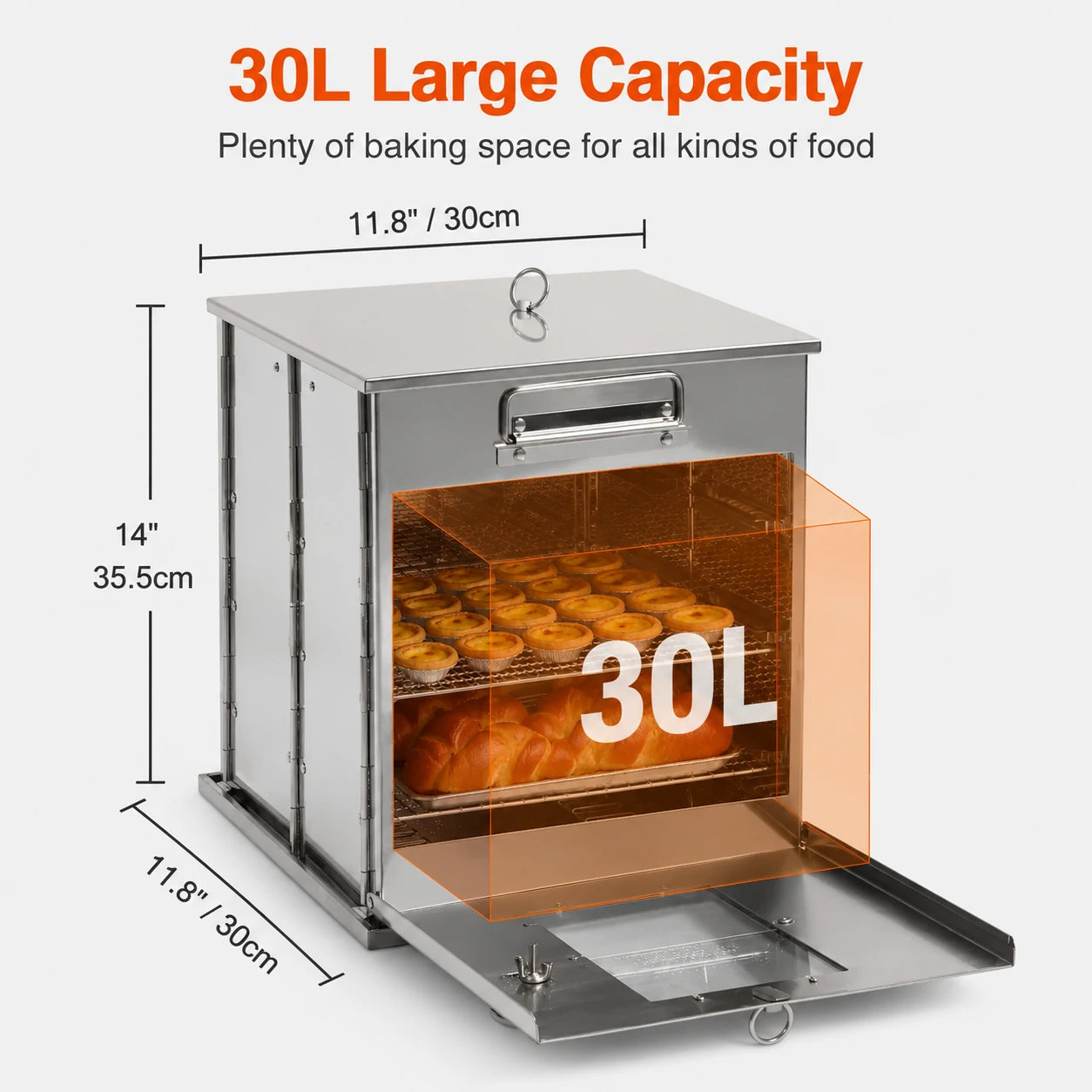 Foldable Camping Oven, 14" Stainless Steel Camp Oven with 2-Tier Grill