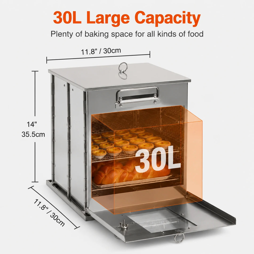 Horno de camping plegable de acero inoxidable con parrilla de 3 niveles para cocinar al aire libre con estufa de propano 