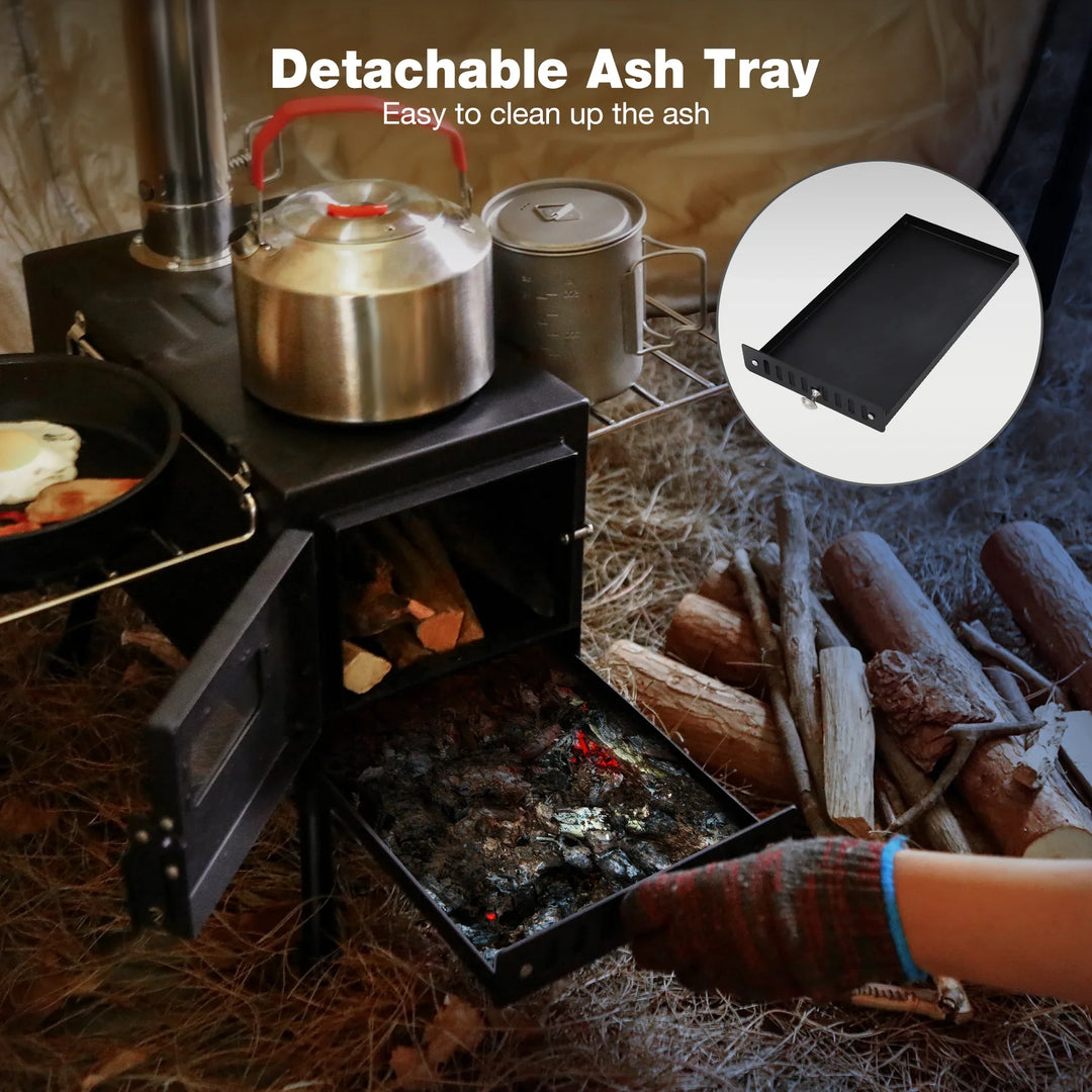 Hot Tent Stove with 6-Section Chimney & Dual Side Racks