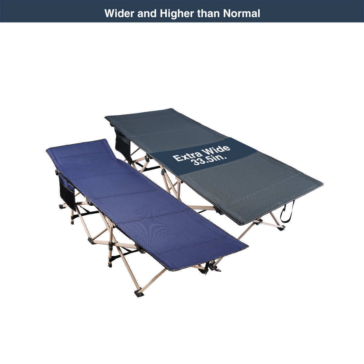 Extra Wide Folding Camping Cot for Adults, Grey Blue Green