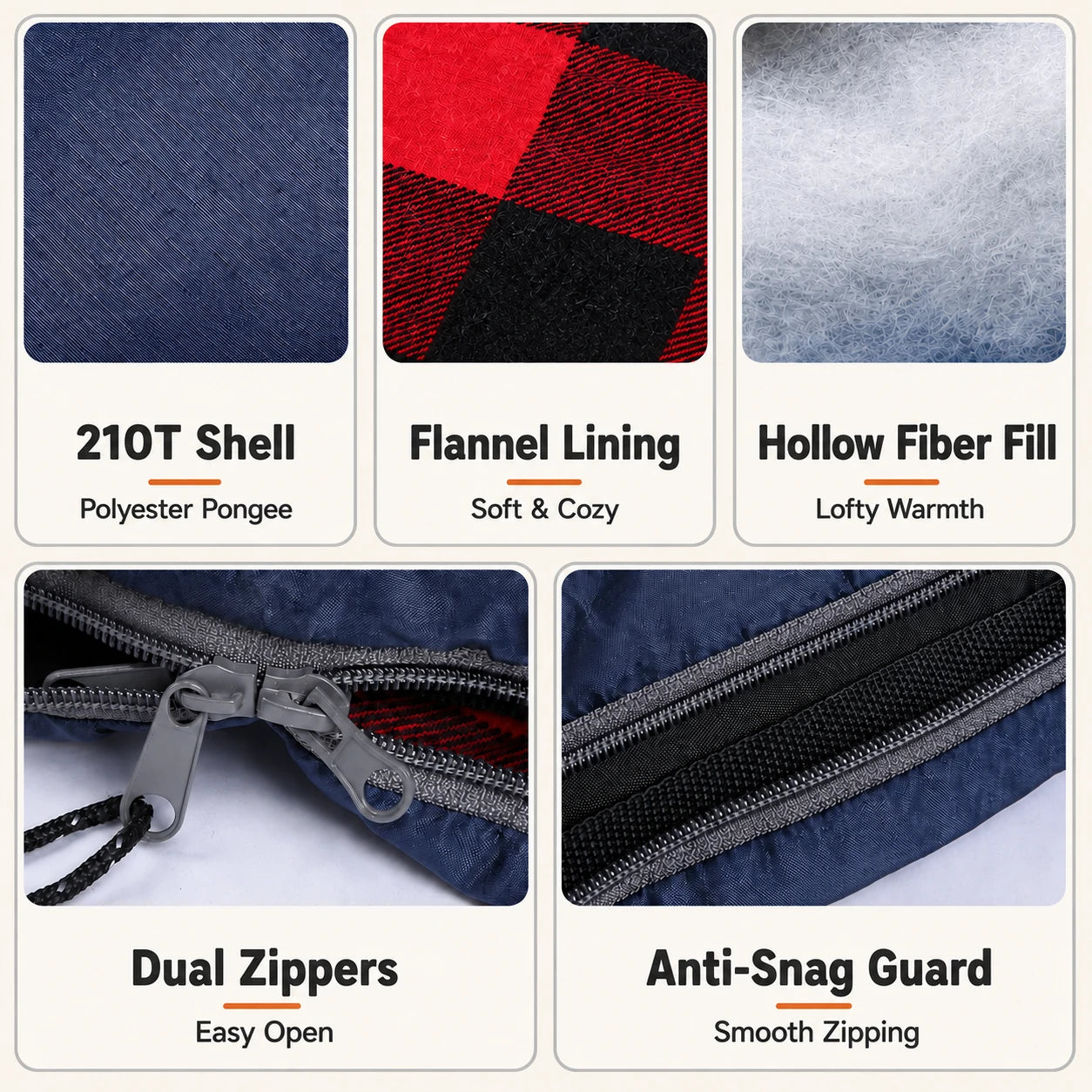 Hooded Camping Sleeping Bag for Adult with Cotton Flannel,Red,Blue,Navy Blue