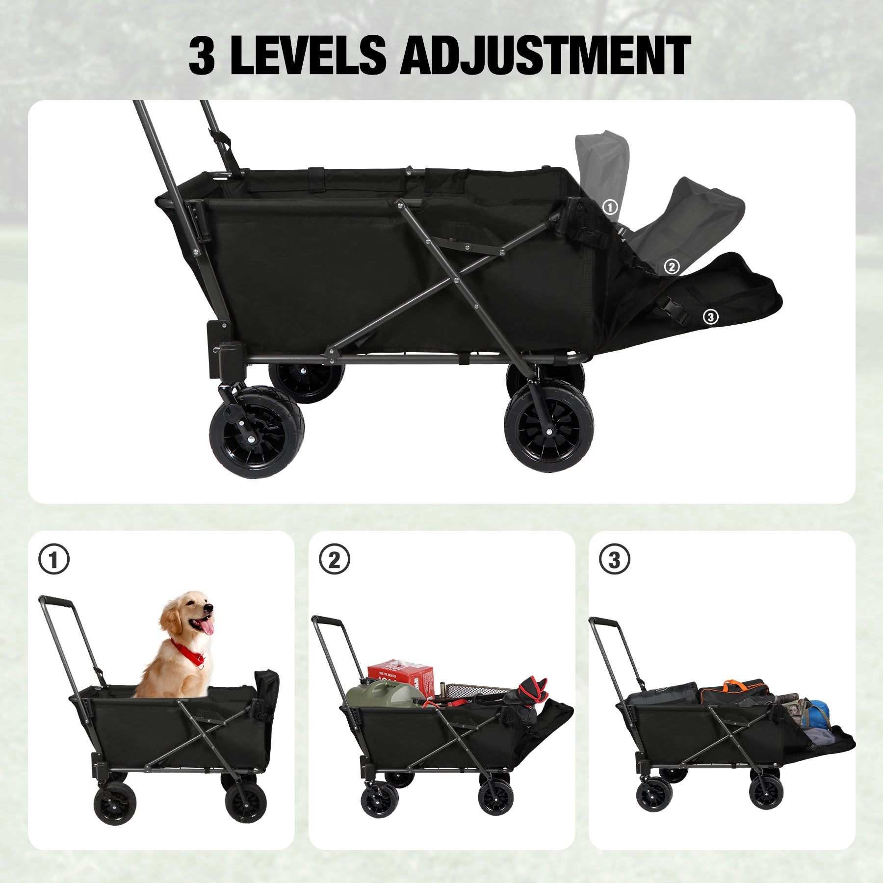 Folding Dog Wagon Cart with Extendable Rear End Heavy Duty