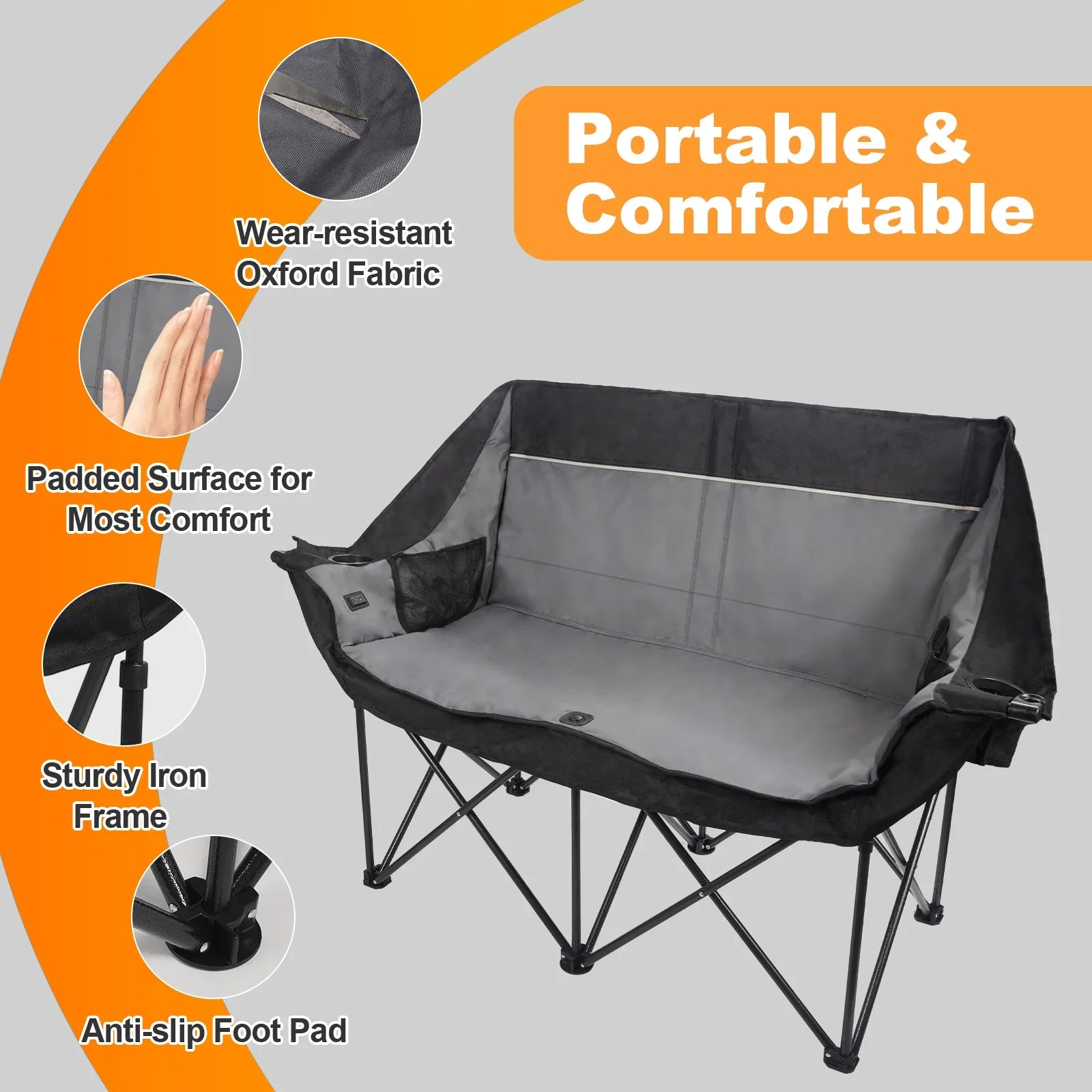 Double Camping Chair, Oversized 660lbs Camping Couch