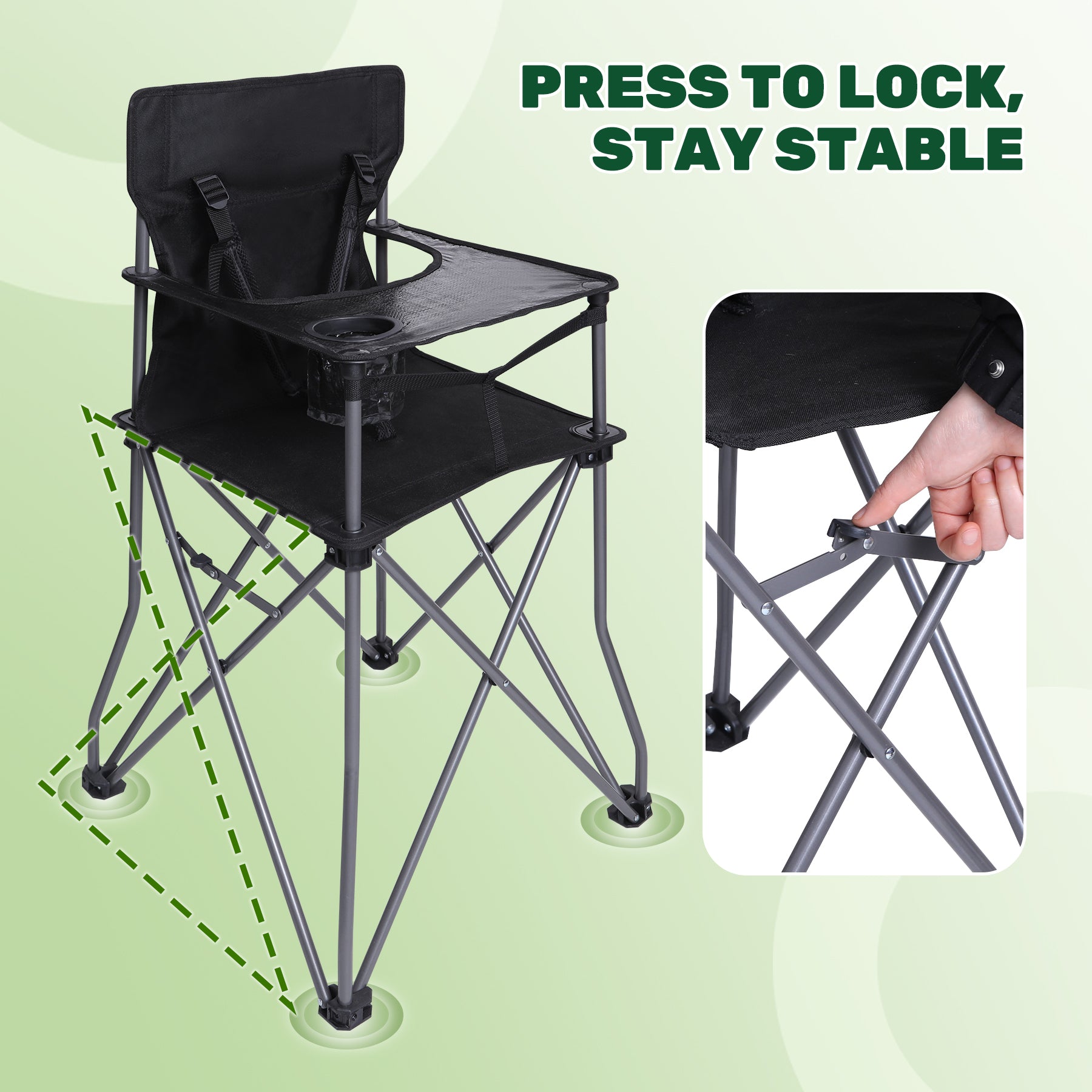 Portable High Chair for Babies and Toddlers, Camping High Chair with Tray, Space Saver for Travel, Camping, Picnic, Indoor Use