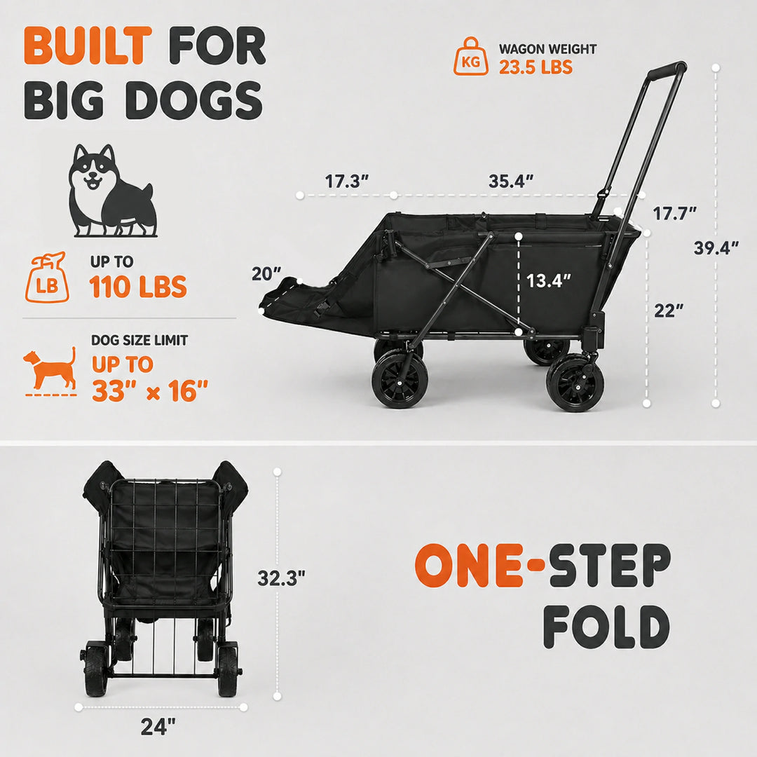 Folding Dog Wagon for Large Dogs with Extendable Rear/ Canopy
