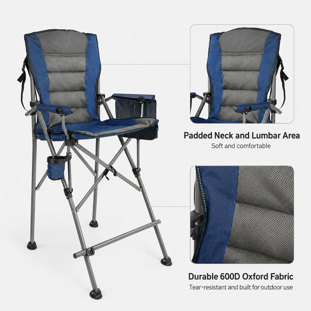 31-Inch Extra Tall Folding Chair, Tall Camping Chair with High Back, Hard Arms and Footrest