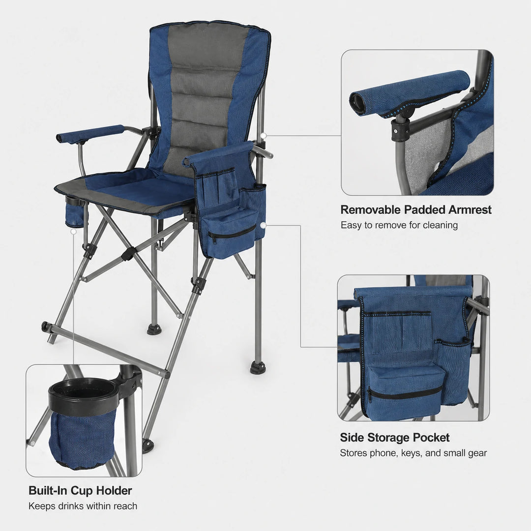 31-Inch Extra Tall Folding Chair, Tall Camping Chair with High Back, Hard Arms and Footrest