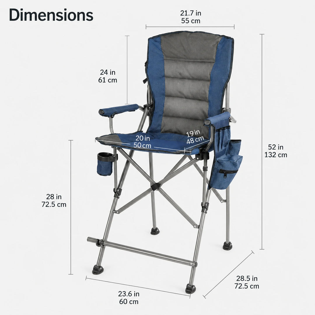 31-Inch Extra Tall Folding Chair, Tall Camping Chair with High Back, Hard Arms and Footrest