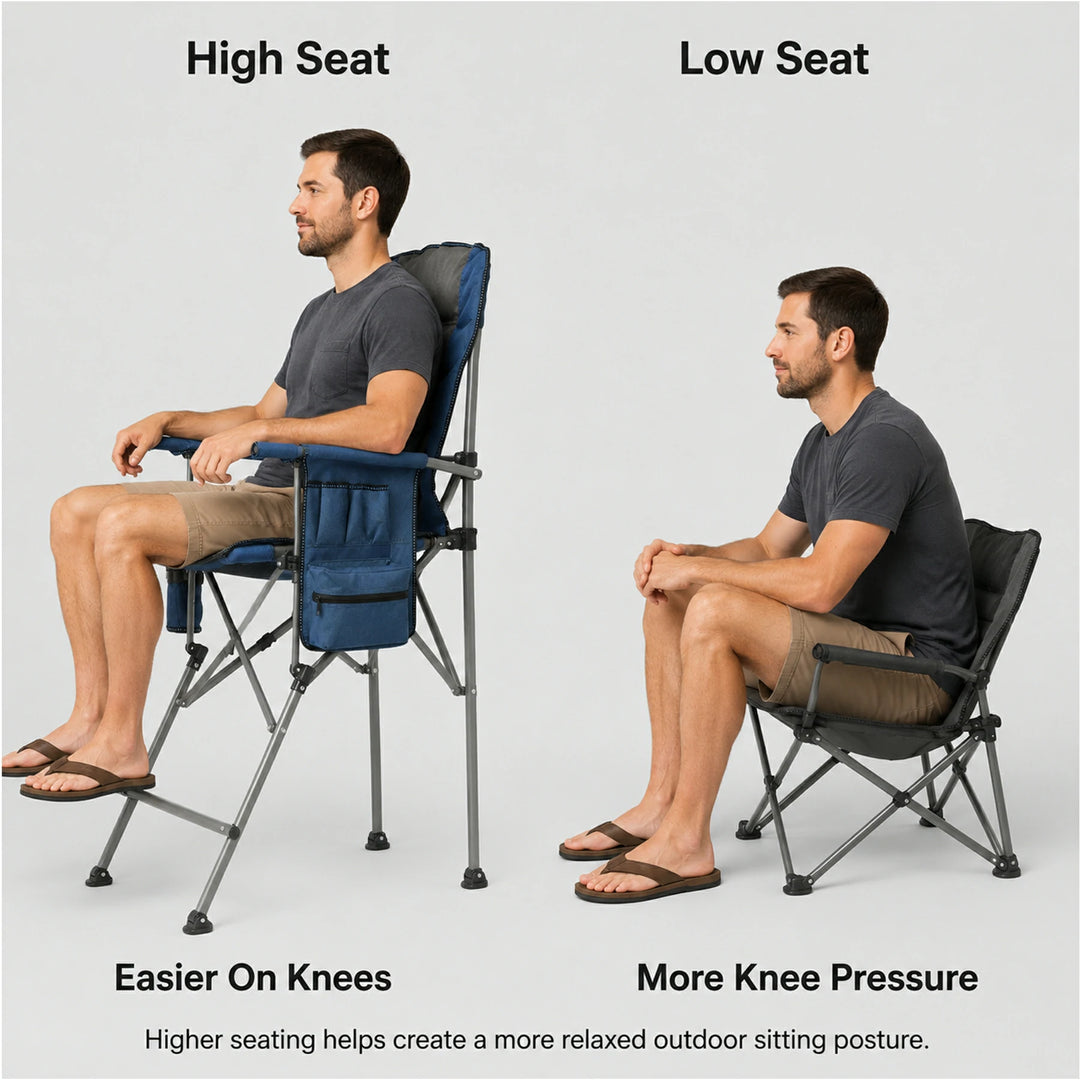 31-Inch Extra Tall Folding Chair, Tall Camping Chair with High Back, Hard Arms and Footrest