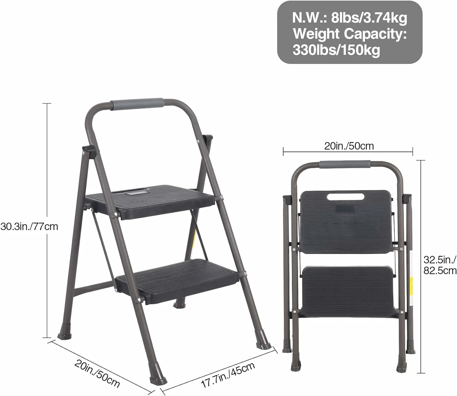 REDCAMP 2 Step Ladder with Rubber Hand Grip