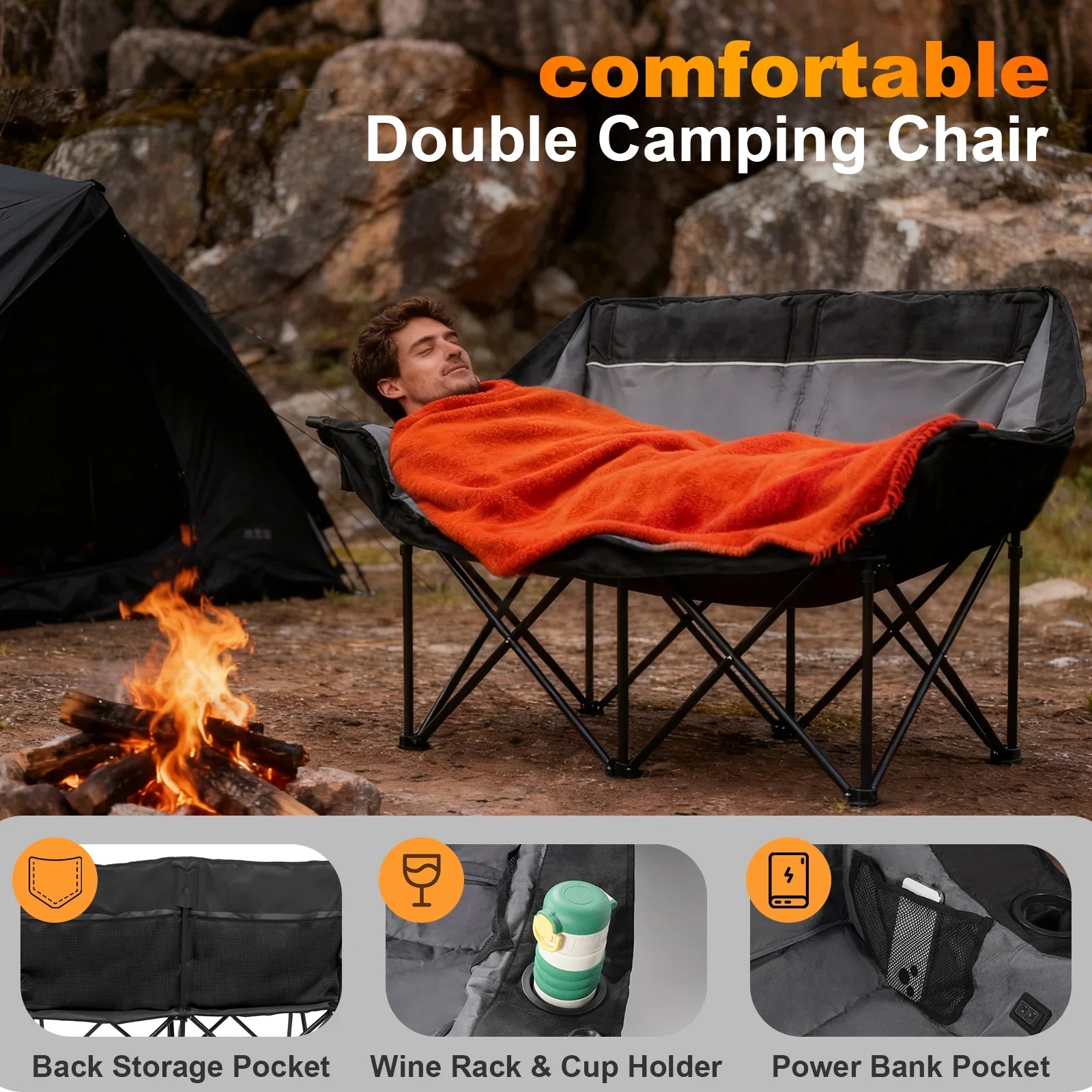 Double Camping Chair, Oversized 660lbs Camping Couch