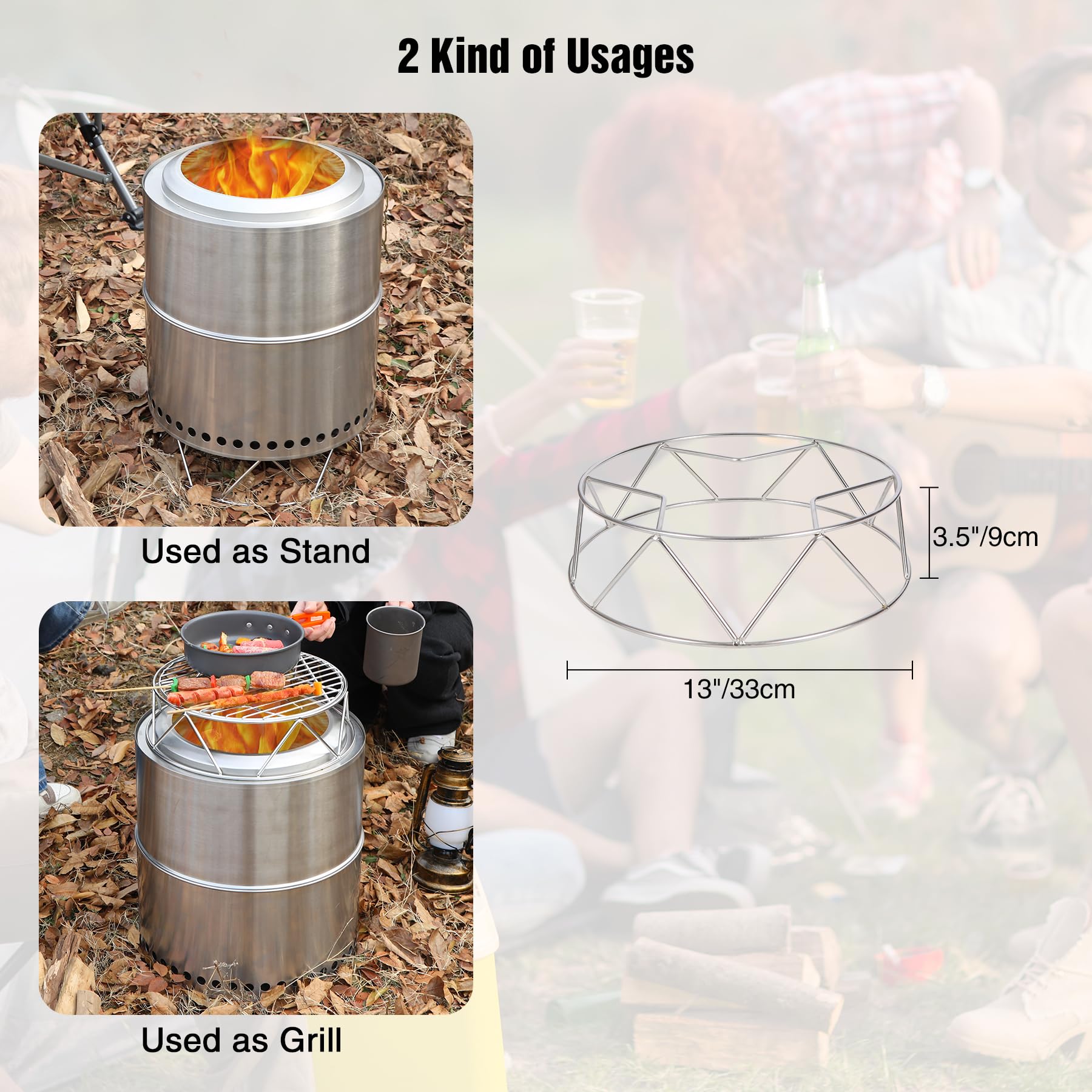 REDCAMP Portable Smokeless Fire Pit with Grill