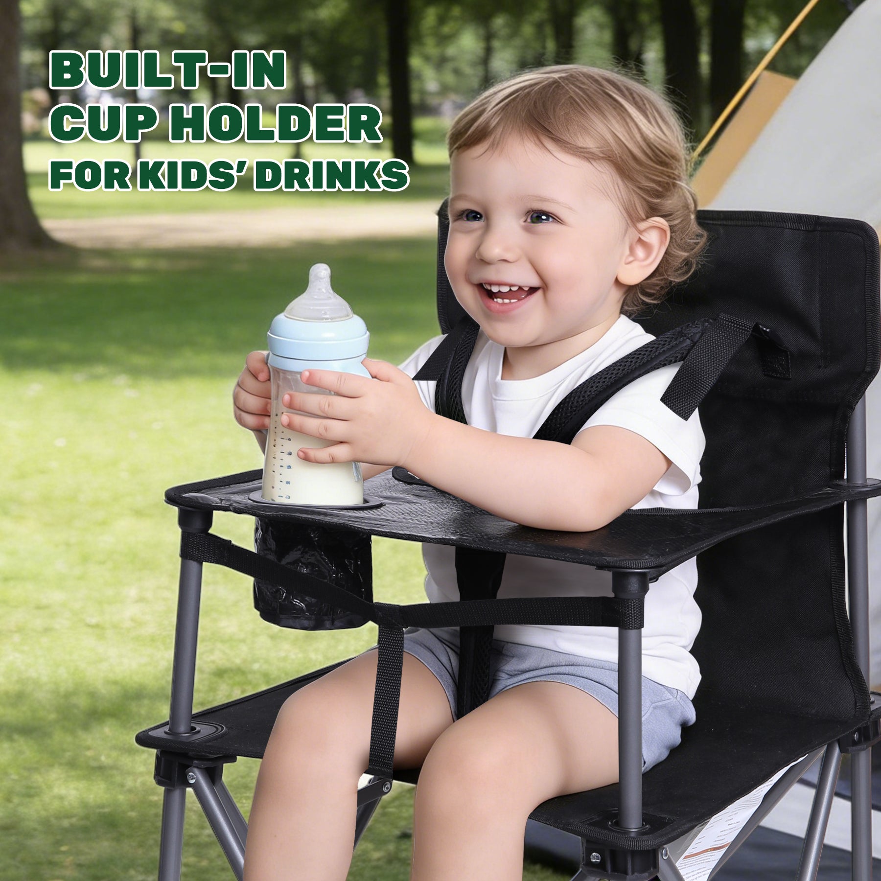 Portable High Chair for Babies and Toddlers, Camping High Chair with Tray, Space Saver for Travel, Camping, Picnic, Indoor Use