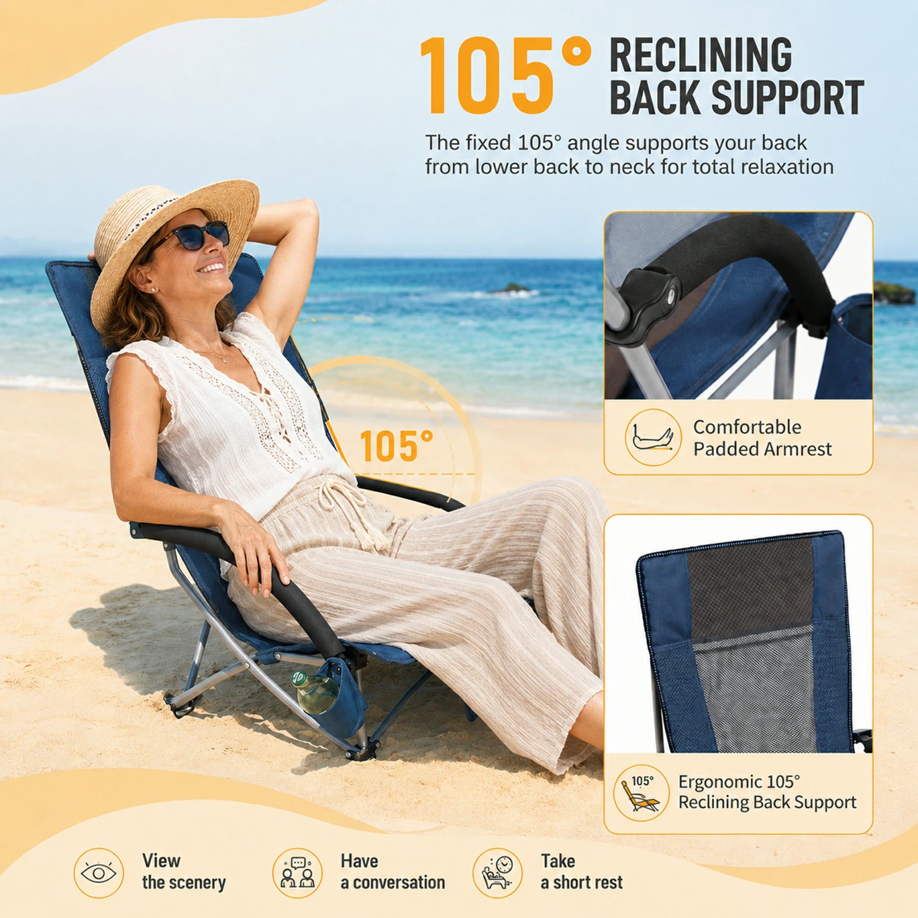 Low Beach Chair with High Back for Adults