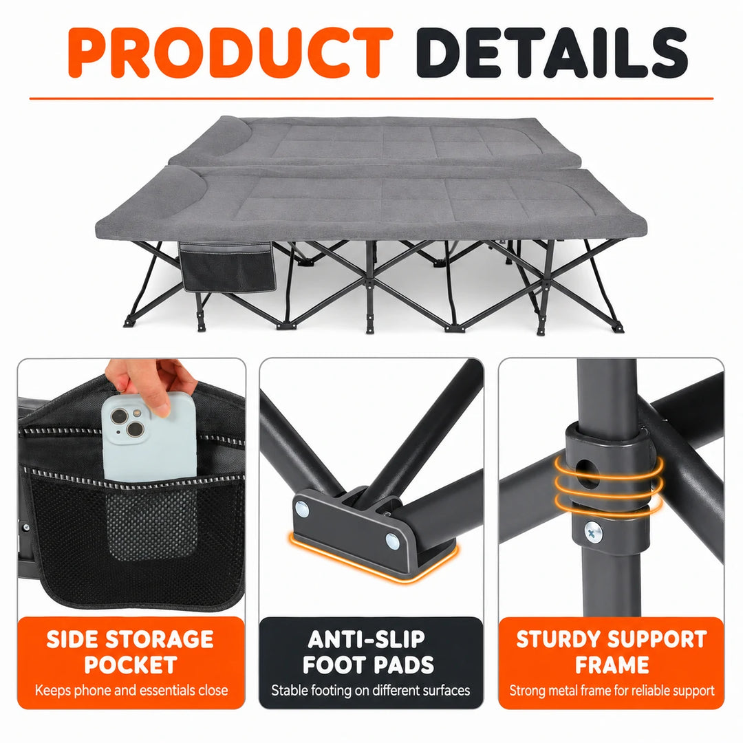 REDCAMP 2 Person Double Camping Cot with Mattress, 59-Inch Wide, Near Queen Size